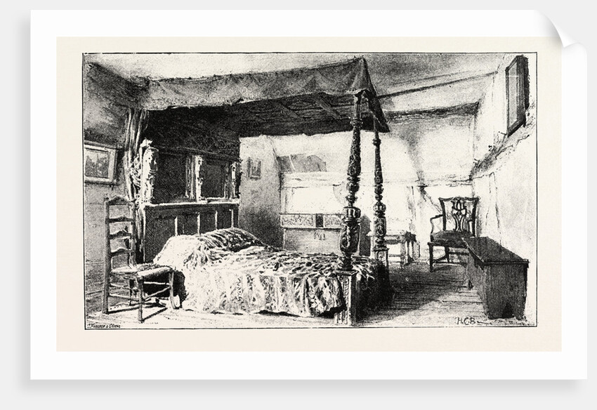 Bedroom in Anne Hathaway's Cottage at Shottery, Near Stratford-on-Avon with Bedstead of the Time of Shakespeare by Anonymous
