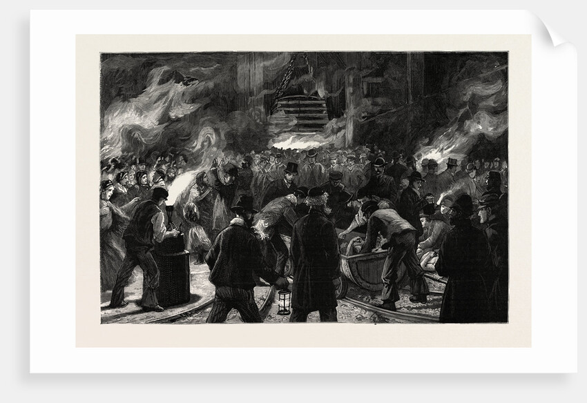 Colliery Explosion at Llanerch, Monmouthshire, the Midnight Shift Waiting to Descend the Shaft to Recover Bodies by Anonymous