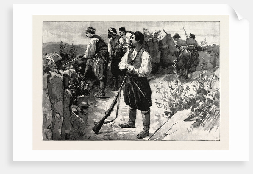 The Troubles in Crete, Insurgents in a Mountain Fastness on the Look Out for the Turkish Troops, Greece by Anonymous