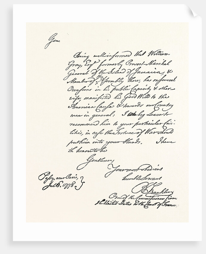 A Pass from Franklin to William Gray by Anonymous