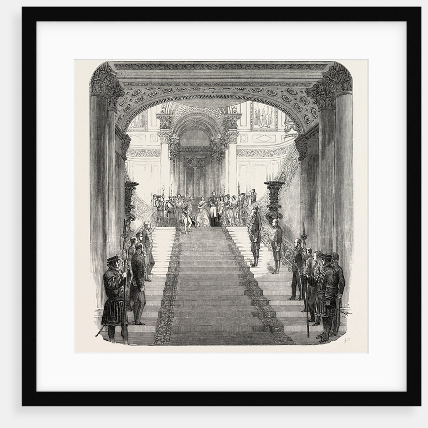 Her Majesty Descending the Grand Staircase at Buckingham Palace, London by Anonymous