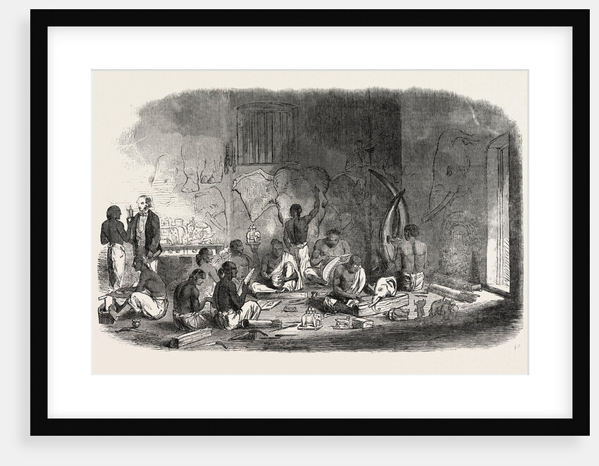Ivory-Cutters at Berhampoor, Brahmapur, (Bengal), India, for the Great Exhibition in London, UK, Ivory by Anonymous