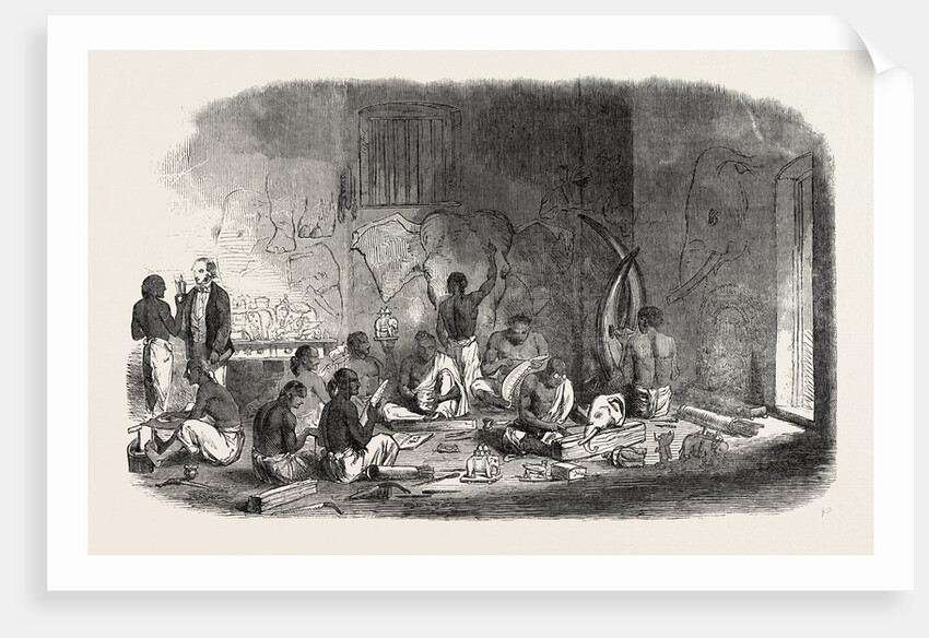 Ivory-Cutters at Berhampoor, Brahmapur, (Bengal), India, for the Great Exhibition in London, UK, Ivory by Anonymous
