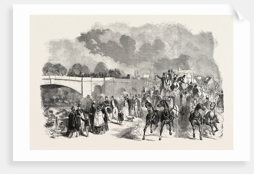 Ascot Races, 1851, Sketch on the Road, Staines Bridge, UK, Horse Racing, Equestrian by Anonymous