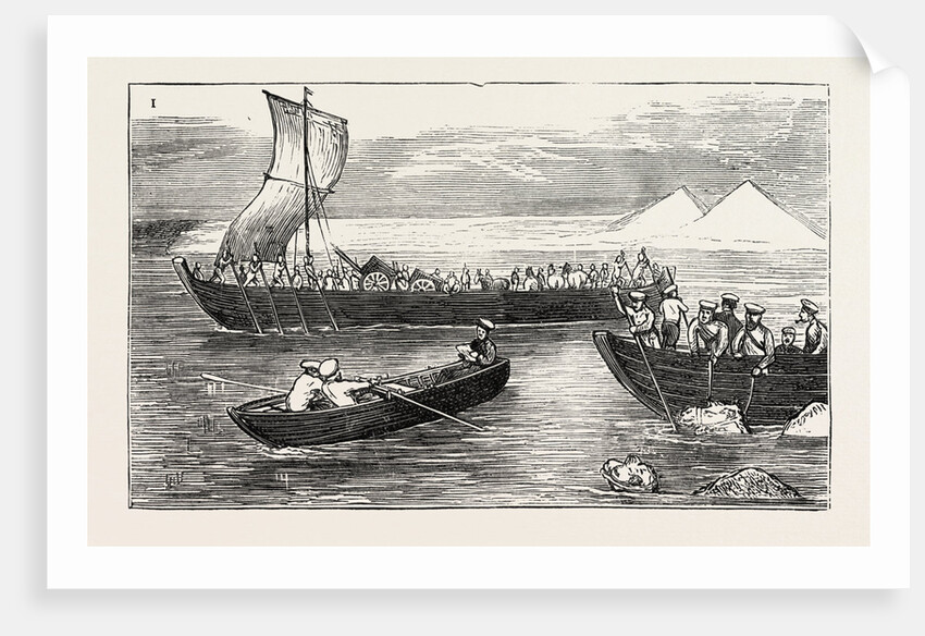 The Russian Expedition to Khiva: Passing the River Amu Darya by Russian Troops by Anonymous