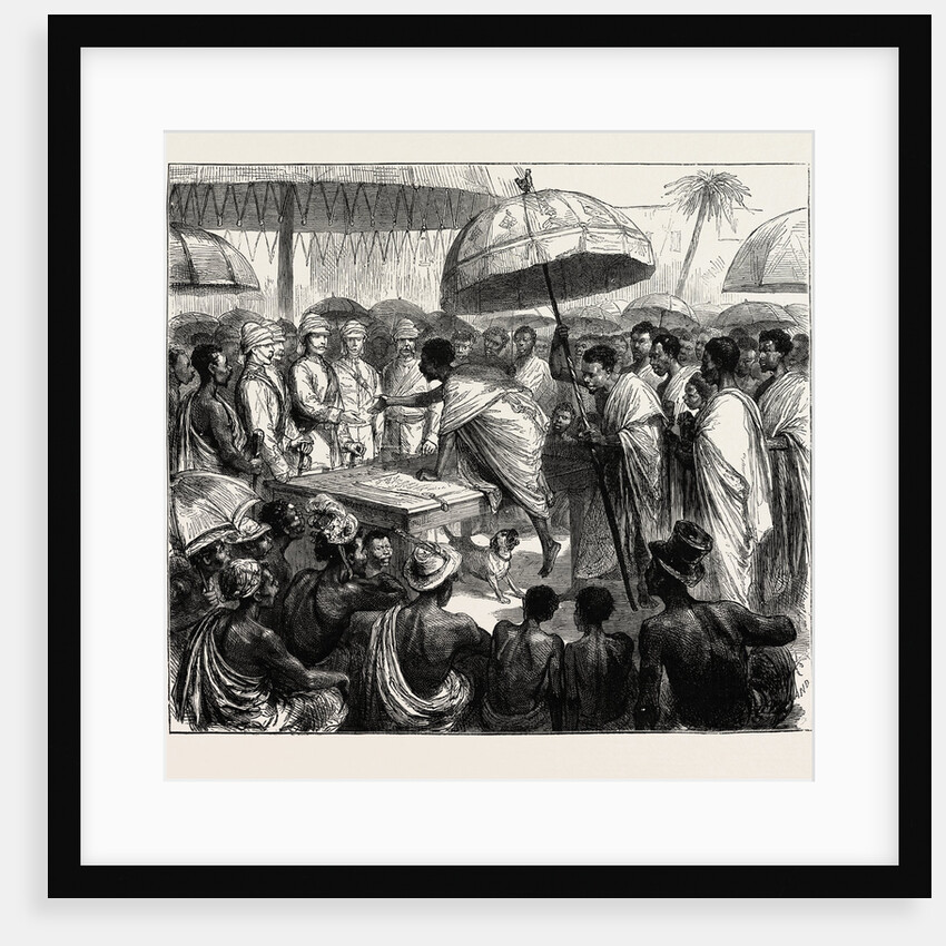 The Ashantee War, Reading the Queen's Letter at the Palaver of Kings at Accra, Ghana: Attah, King of Akim, and the Gordon Setter by Anonymous