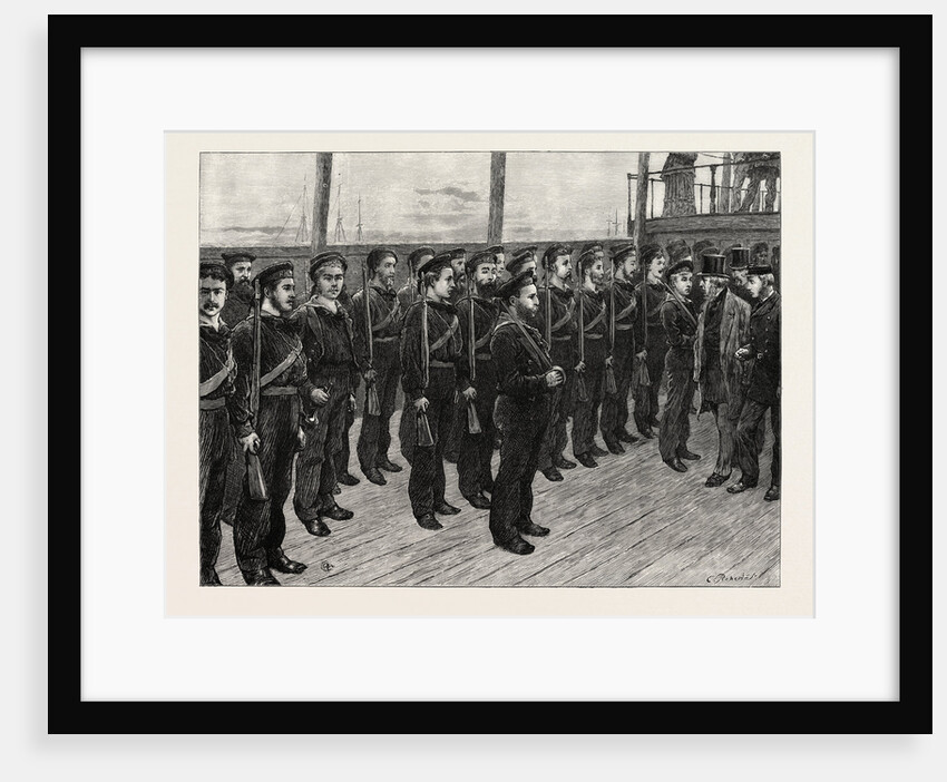 The New Corps of Royal Naval Artillery Volunteers: Inspection by Rear-Admiral Tarleton, C.B., on Board H.M.S. President by Anonymous