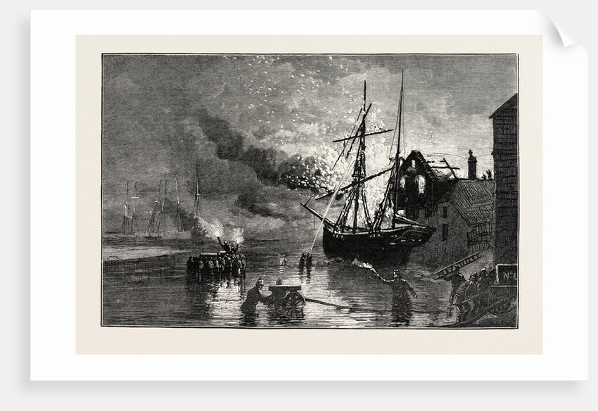 The Truro Volunteer Fire Brigade at a Fire on the Quay Side by Anonymous