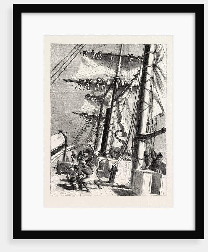 The Livingstone Expedition in Africa: H.M.S. Lynx, Sent for the Relief of the Expedition, Taking in Sail During a Squall by Anonymous