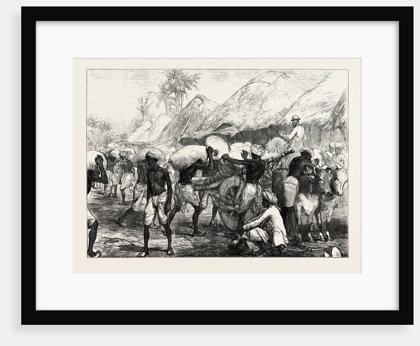 The Famine in Bengal: Loading Grain Carts Near Calcutta by Anonymous