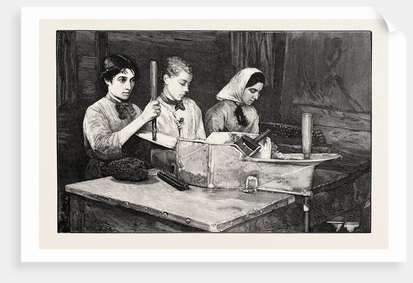 Dynamite Manufacture at Isleten, Near Fluelen, Switzerland: Filling Cartridges with Dynamite Powder by Anonymous