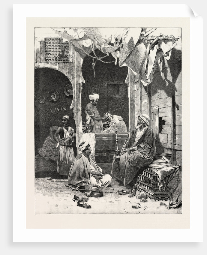 A Barber's Shop at Cairo: Discussing the Situation, Egypt by Anonymous