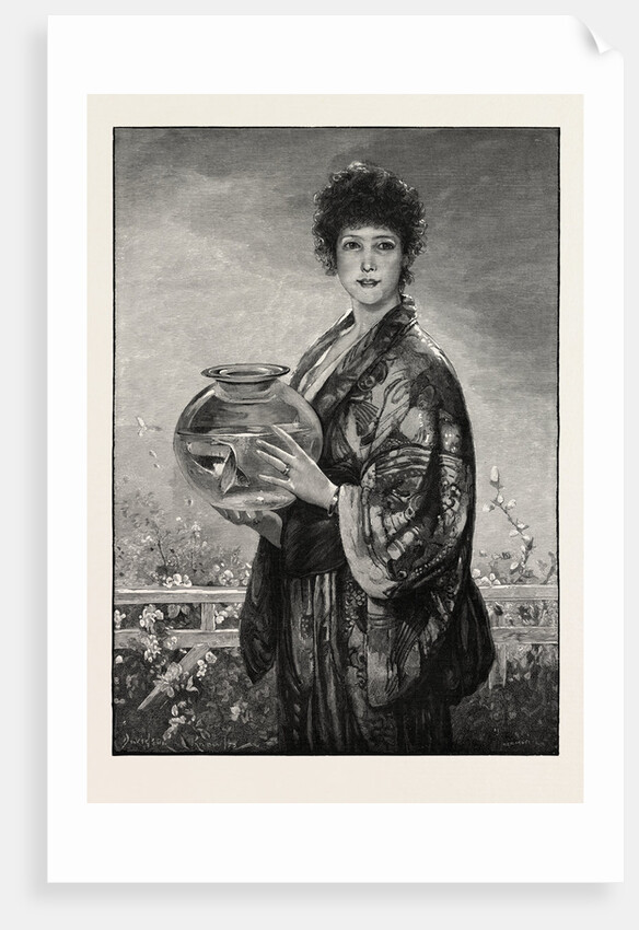 A Woman Holding a Fishbowl Containing Gold Fish by Anonymous