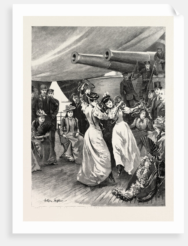 A Visit of the Channel Squadron to Cadiz: Two Spanish Ladies Dancing the Sevillana at an at Home on Board Ship, Spain by Anonymous