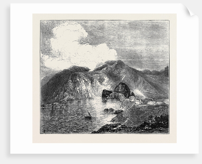 View of Great Crater, Vulcano, from the Sea, with Residence and Works by Anonymous
