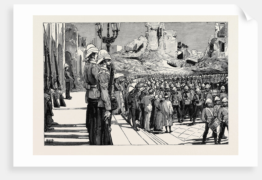 The Scots Guards Marching Through the Grand Square, Alexandria, on Their Way to the Front by Anonymous
