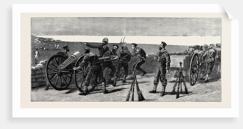 Placing a Gatling Gun in Fort Royal, Port Said, to Command the Approach from the Arab Town by Anonymous