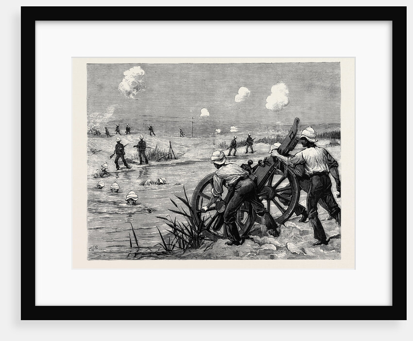 The Fight at Kassassin, September 9, Lieutenant Stanhope and Two Men of the King's Rifles Drowning One of the Enemy's Guns by Anonymous