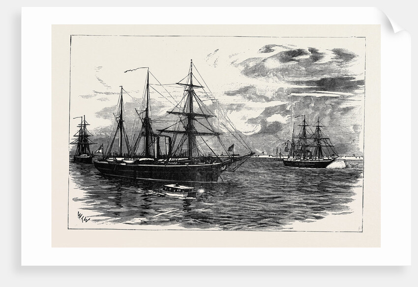 H.M.S. Iris with the Gunboats Beacon and Decoy Blockading Damietta by Anonymous