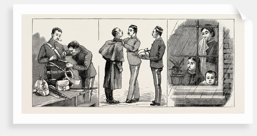 The Rebellion in the Soudan Reinforcements Leaving Portsmouth: At Eastney Barracks Marine Artillery Re-Marking Their Kits Before Leaving at the Eastney Barracks the Last Friendly Service (Centre) Papa's Gone in the Married Quarters at Eastney Barracks by Anonymous