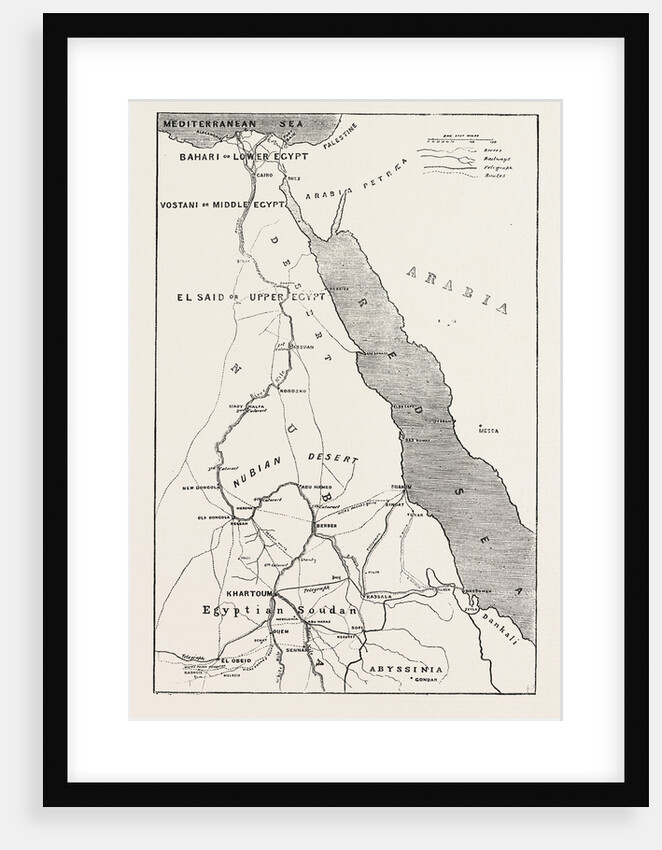 Map Showing Upper Egypt and the Seat of the Revolt the Routes Across the Desert to Khartoum and the Towns Where Egyptian Garrisons Are Beleaguered by Anonymous
