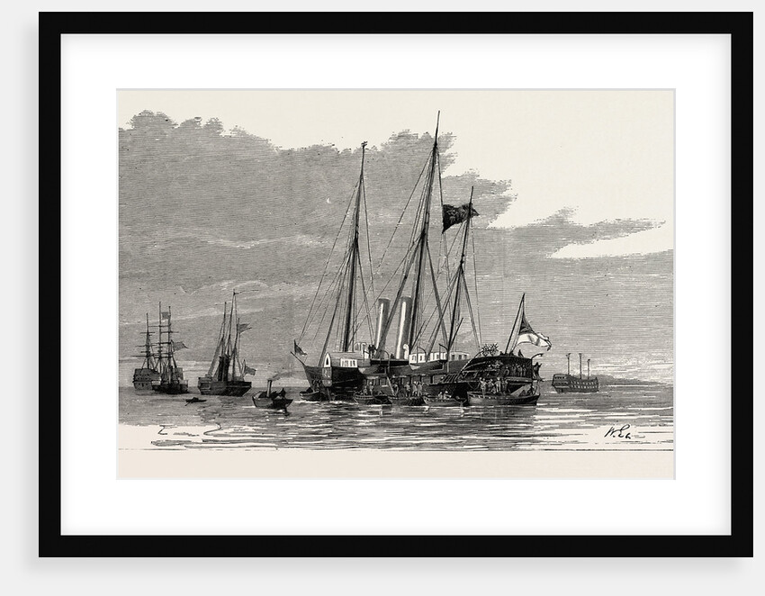 The Late Duke of Albany: The Royal Yachts Osborne and Alberta and the Admiralty Yacht Enchantress Being Draped in Black in Portsmouth Harbour the Evening Before Their Departure for Cherbourg by Anonymous