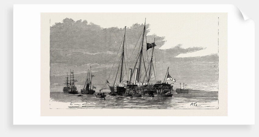 The Late Duke of Albany: The Royal Yachts Osborne and Alberta and the Admiralty Yacht Enchantress Being Draped in Black in Portsmouth Harbour the Evening Before Their Departure for Cherbourg by Anonymous