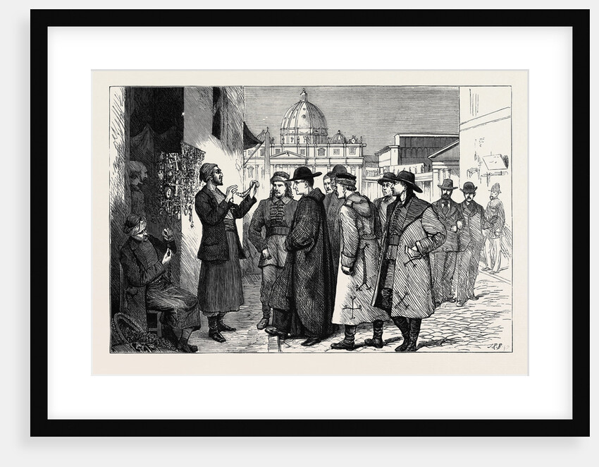 The Papal Jubilee at Rome, Pilgrims Buying Rosaries and Crucifixes from the Holy Land in the Via Di Borgo Nuovo, Outside St. Peter's by Anonymous