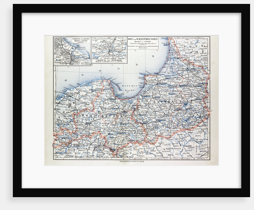 Map of East and West Prussia Königsberg (Kaliningrad Russia) and Danzig (Poland) 1899 by Anonymous