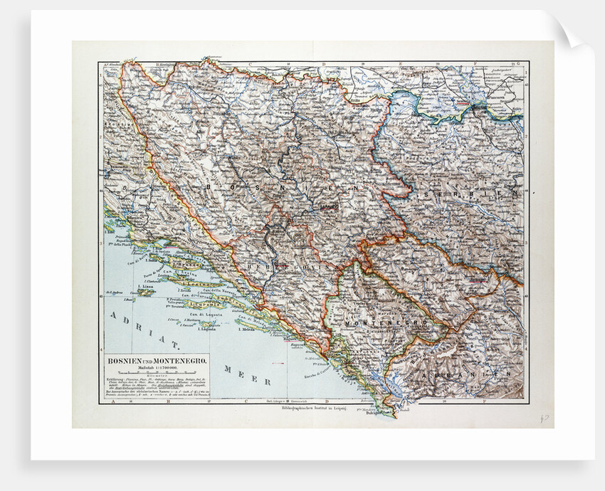 Map of Bosnia and Herzegovina Montenegro Serbia 1899 by Anonymous
