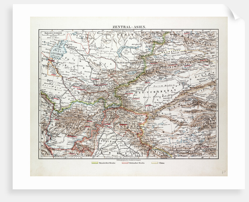 Map of Central Asia Afghanistan Pakistan Republic of Tajikistan Turkmenistan the Republic of Uzbekistan Tibet and the North of India 1899 by Anonymous