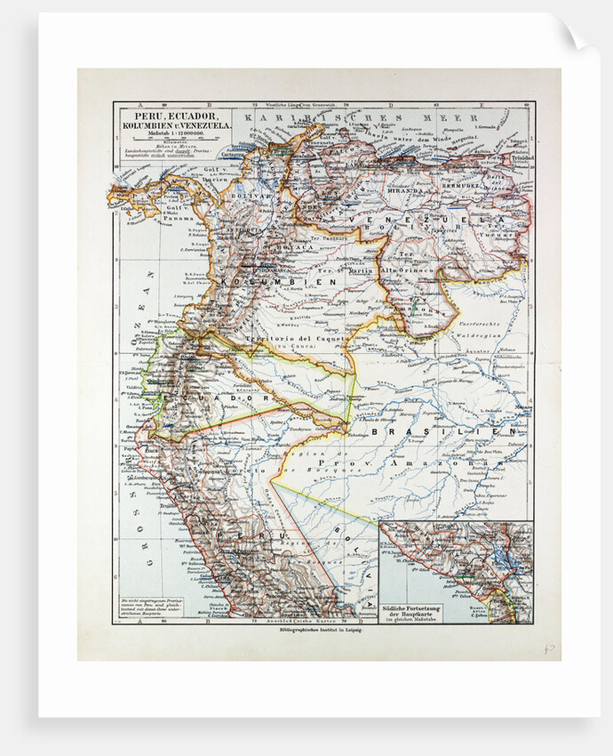 Map of Peru Ecuador Venezuela and Columbia 1899 by Anonymous