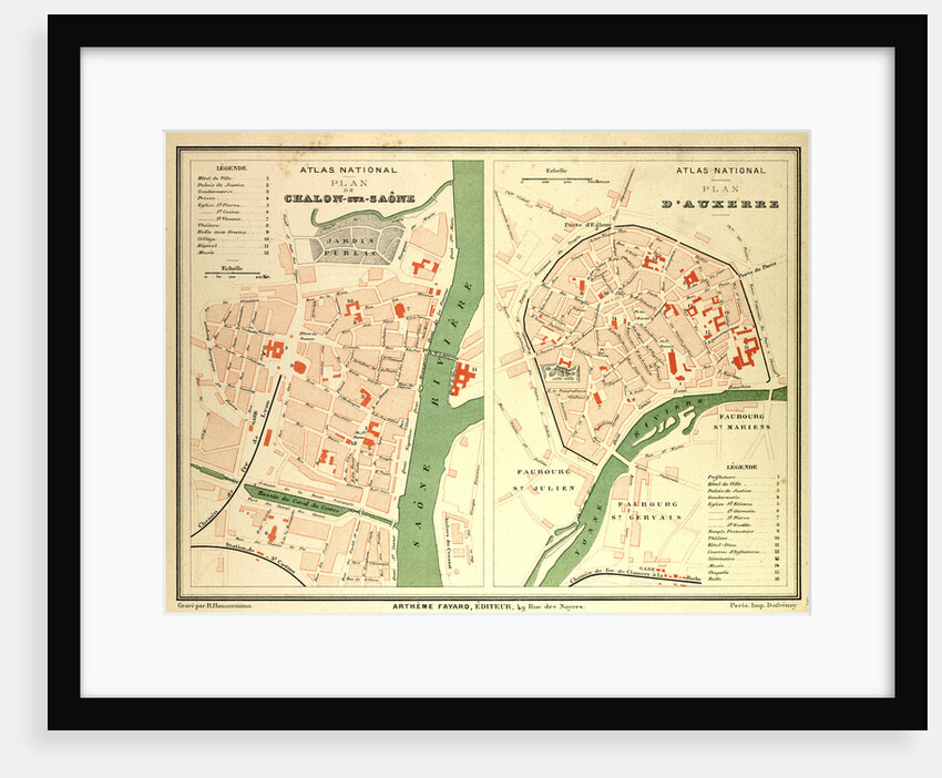 Map of Chalon-Sur-Saône and Auxerre France by Anonymous
