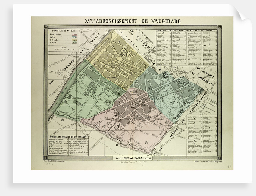 Map of the 15th Arrondissement De Vaugirard Paris France by Anonymous