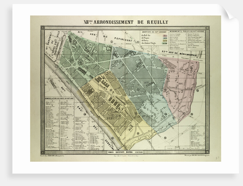 Map of the 12th Arrondissement De Reuilly Paris France by Anonymous