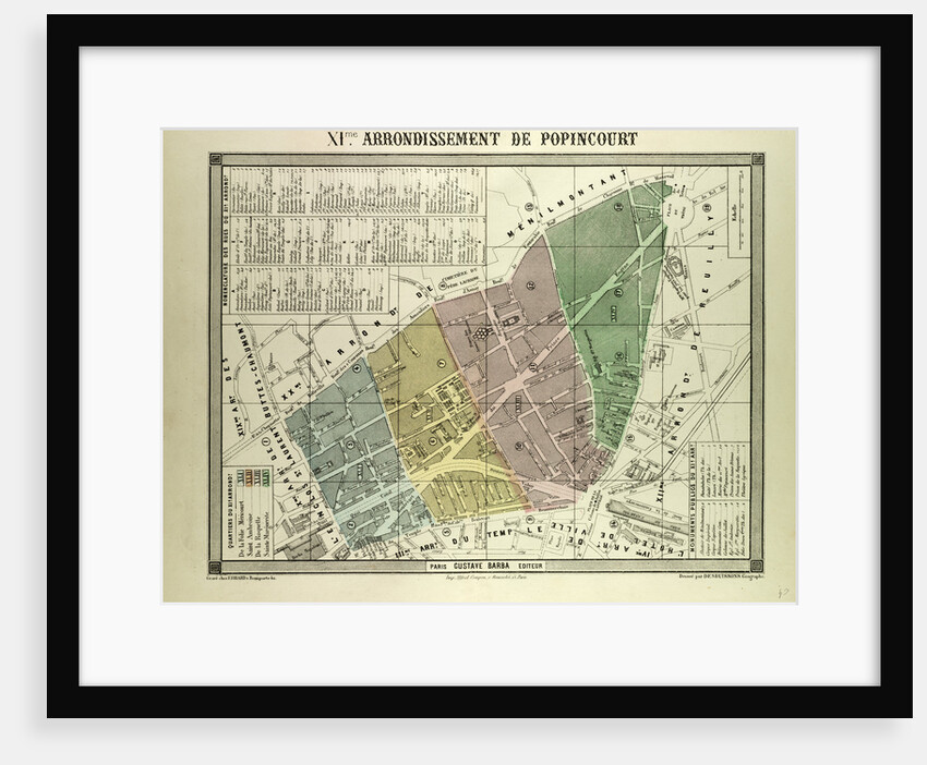 Map of the 11th Arrondissement De Popincourt Paris France by Anonymous