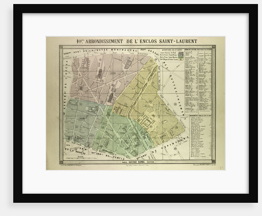 Map of the 10th Arrondissement De L'Enclos Saint-Laurent Paris France by Anonymous