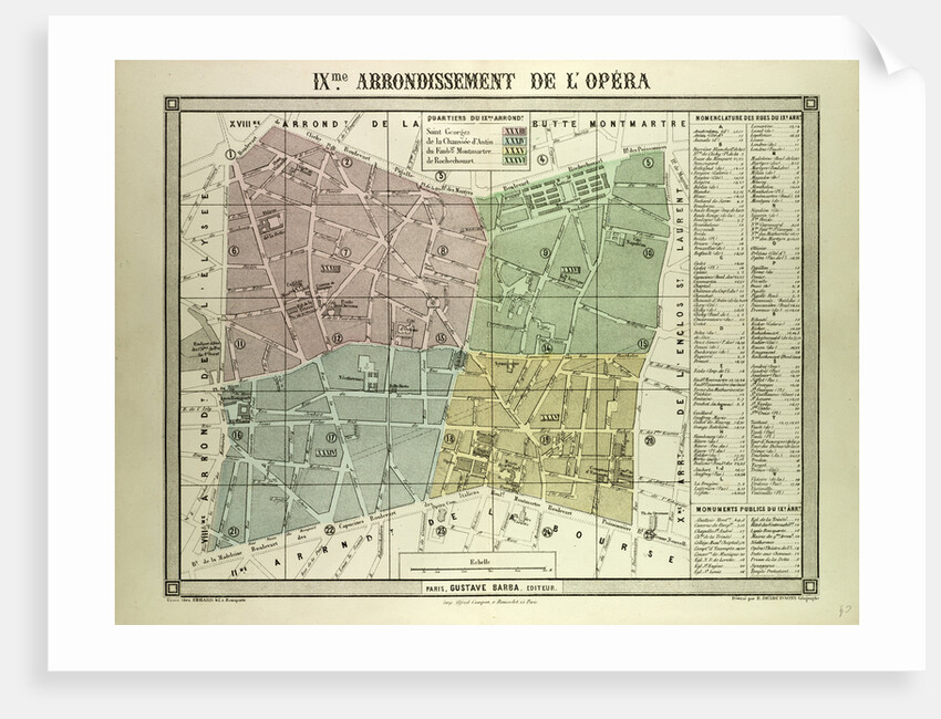 Map of the 9th Arrondissement De L'Opéra Paris France by Anonymous