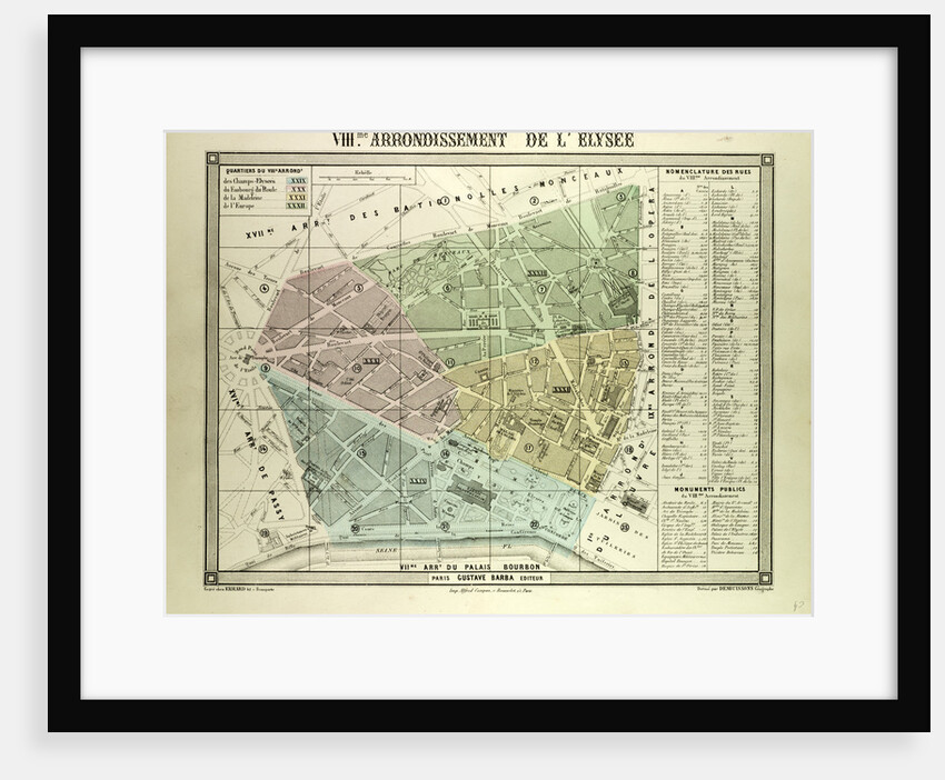Map of the 8th Arrondissement De L'Elysee Paris France by Anonymous