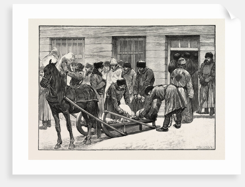 Sketches in Siberia Courtyard of the Prison for Criminals at Krasnoiarsk: Prisoners on Their Arrival at Krasnoiarsk Unloading Sledges by Anonymous