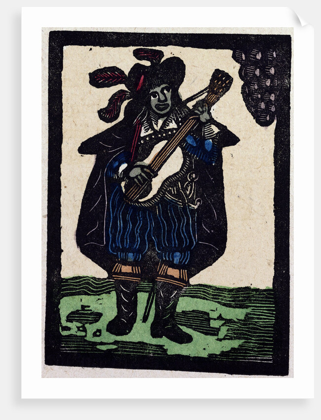 Illustration of English Tales Folk Tales and Ballads. A Man Dressed in Blue Playing a Guitar by Anonymous