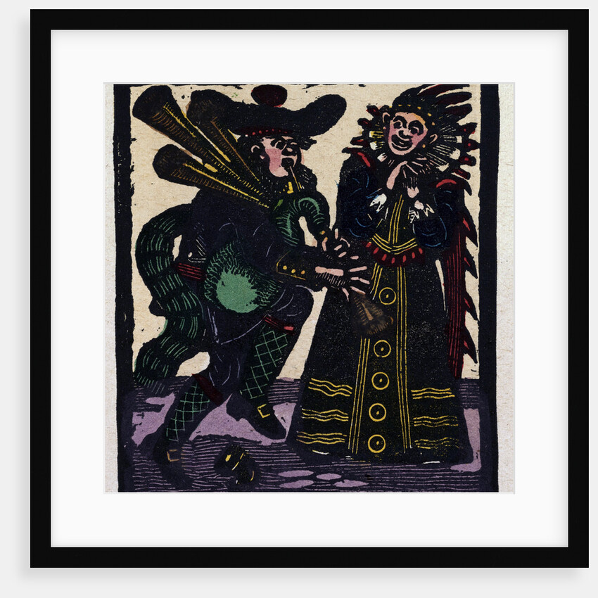Illustration of English Tales Folk Tales and Ballads. A Man Playing a Bagpipe While a Woman Watches by Anonymous