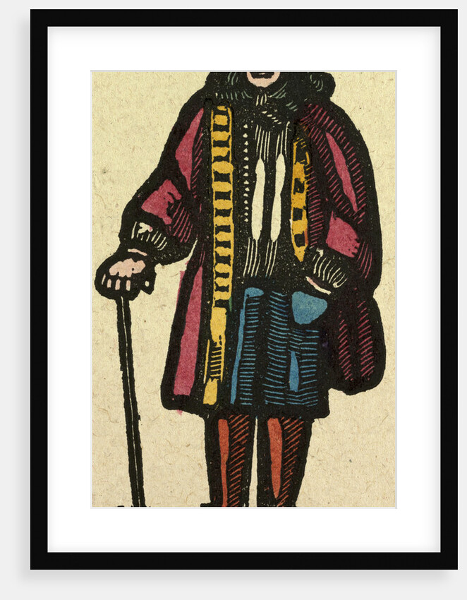 Illustration of English Tales Folk Tales and Ballads. A Man Wearing Colourful Clothes Holding a Walking Stick by Anonymous