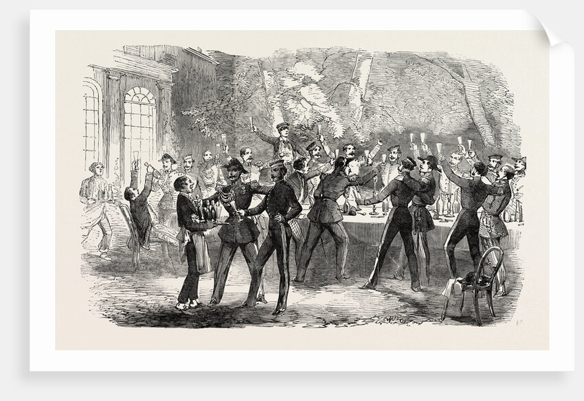 Fraternization of the British Horse Guards and the French Cent Gardes at Boulogne Drinking Her Majesty's Health. 1854 by Anonymous