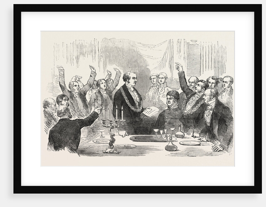 The Lord Mayor Reading the News of the Victory on the Alma at the Sheriffs' Inauguration Dinner at the London Tavern 1854 by Anonymous
