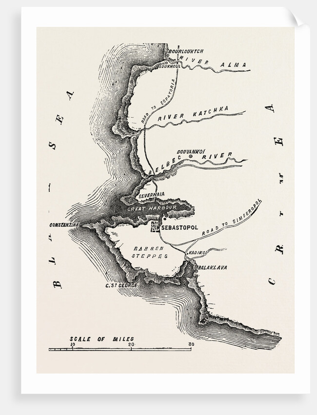The Crimean War: Map Showing Sebastopol 1854 by Anonymous