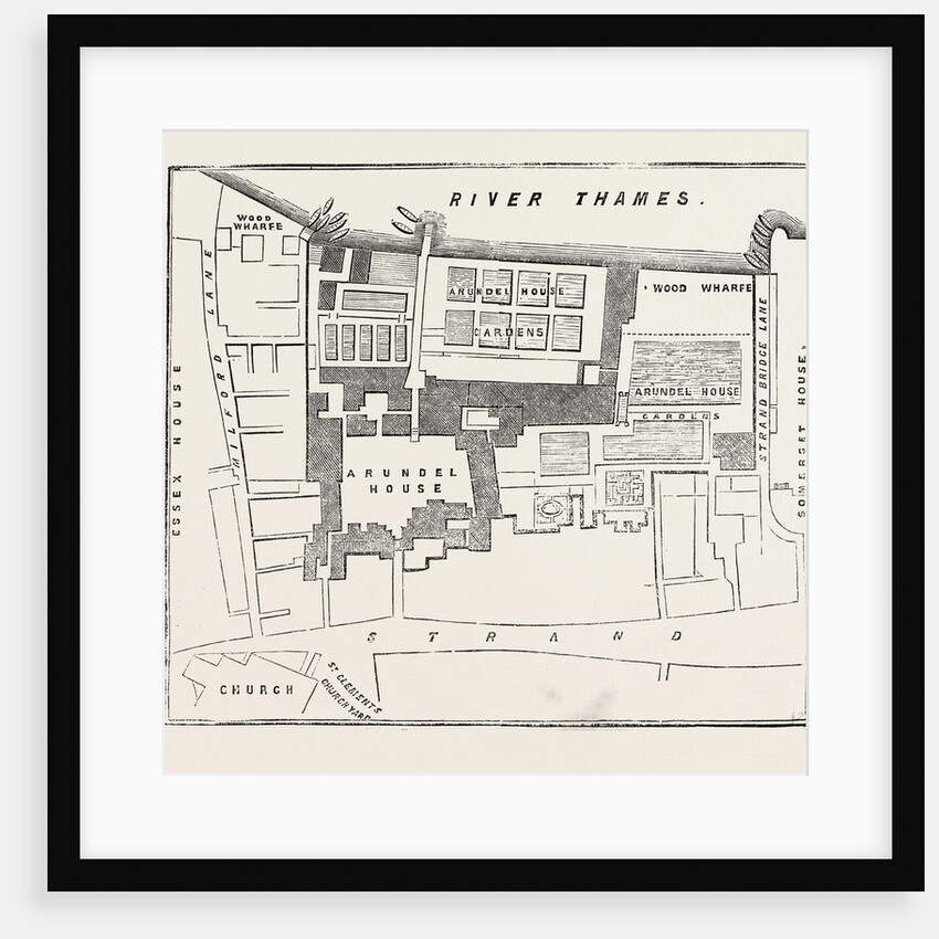 Fire in the Strand Site of Arundel House: Ground-Plot of Arundel Rouse and Gardens. (the Dark Line Encloses the Premises.) London UK 1854 by Anonymous