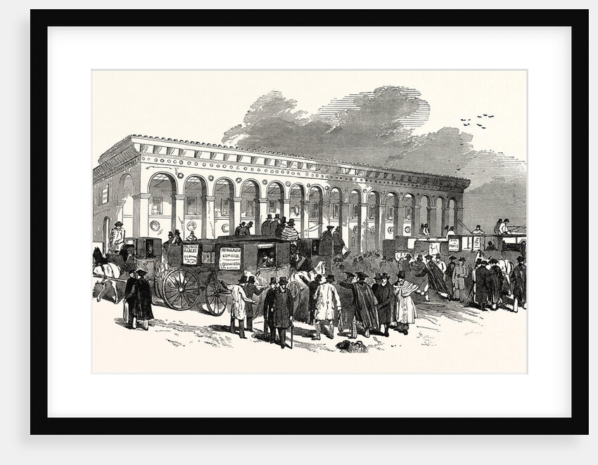 The Cambridge Chancellorship Election: The Railway Station at Cambridge, Arrival of Voters, UK, 1847 by Anonymous