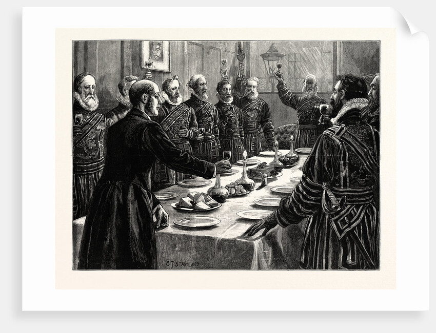 Yeomen of Her Majesty's Bodyguard Drinking the Queen's Health after Searching the Basement of the Houses of Parliament, London, 1883 by Anonymous