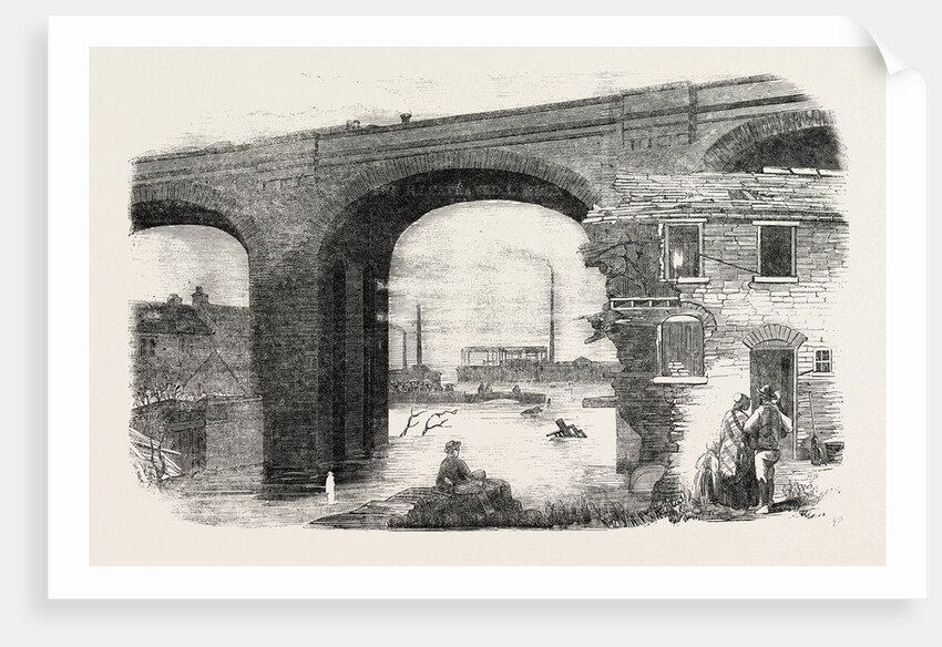 The Inundation at Birmingham, Sketched below Deritend Bridge, UK, 1852 by Anonymous
